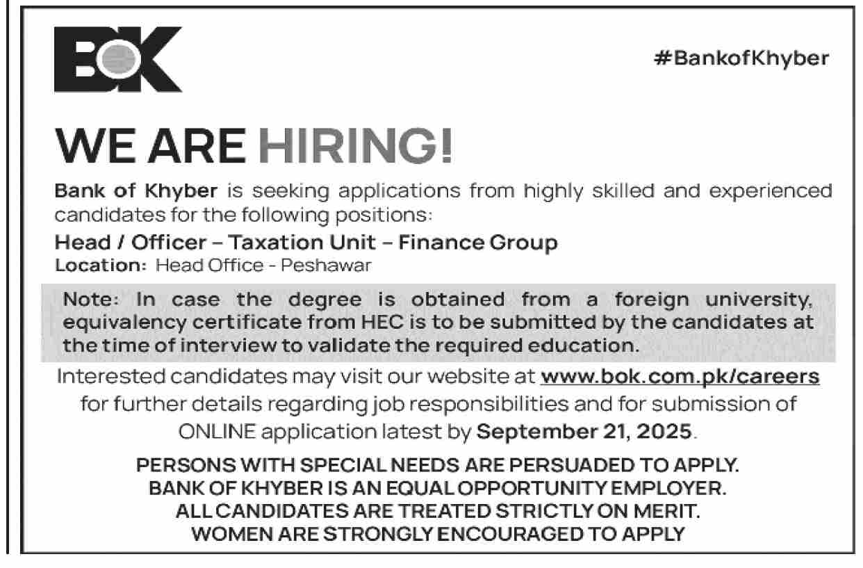 Jobs in Bank of Khyber-1